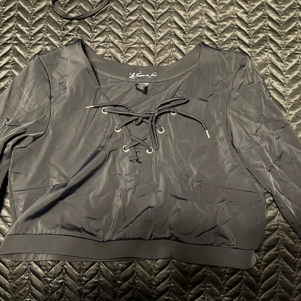 Black Lace-Up Crop Top